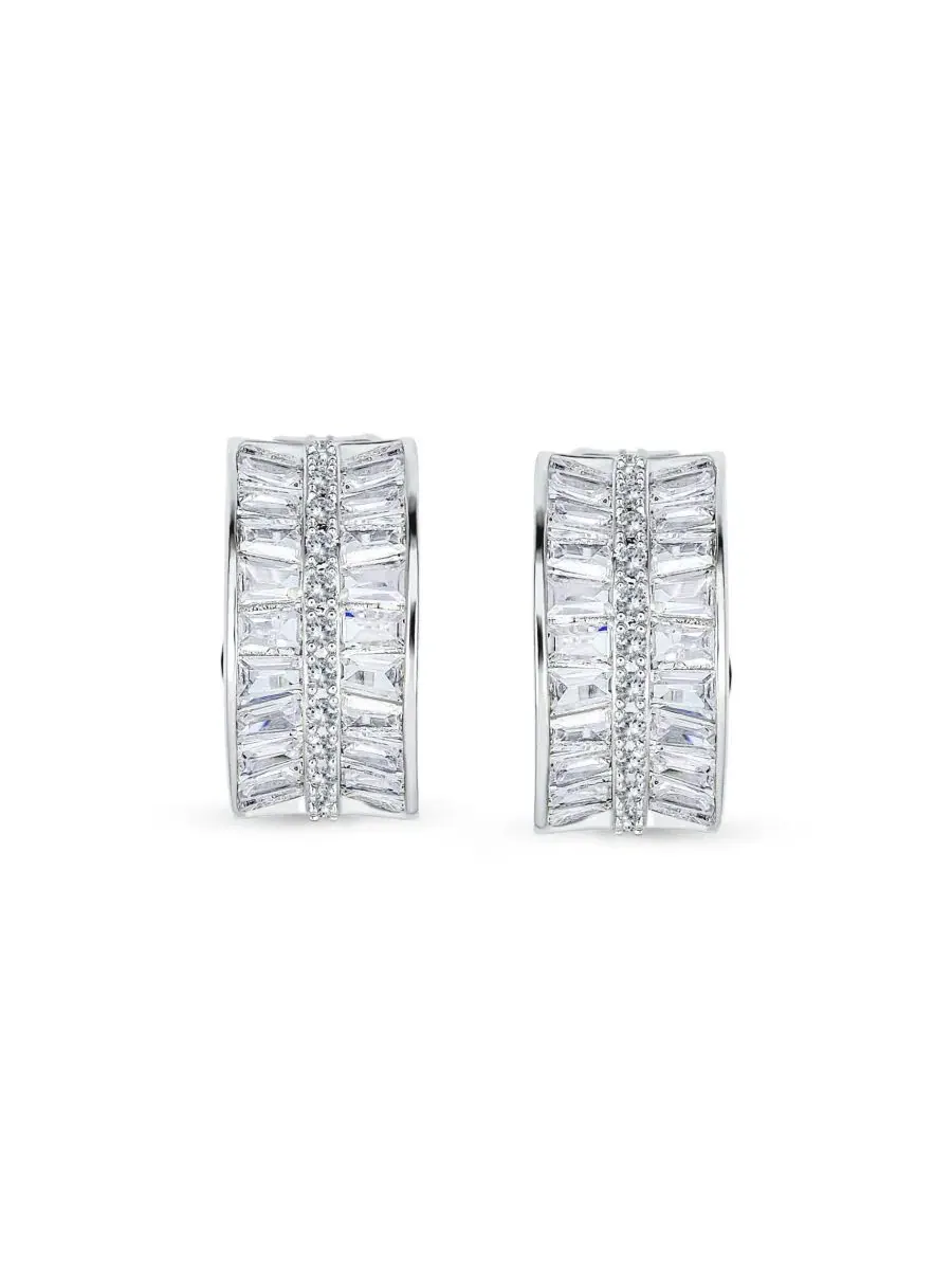 Серьги-полукольца с кристаллами CZ Art Deco Style Fancy Bling Jewelry — изображение 2 из 4, оттенок прозрачный