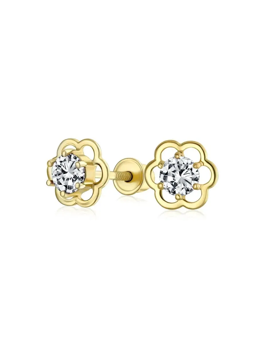 Серьги-гвоздики с цветком из фианита, 14K золото Bling Jewelry — изображение 1 из 4, оттенок прозрачный