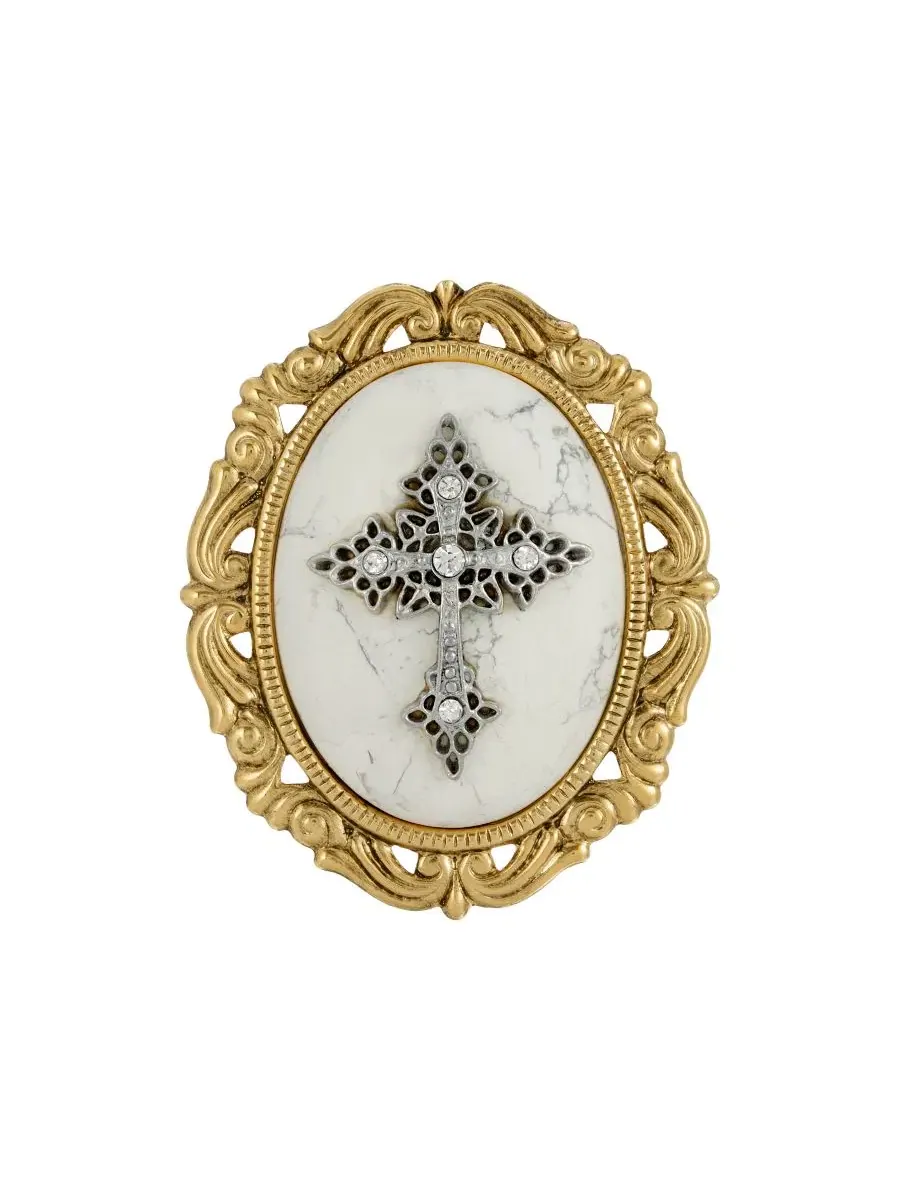 Брошь с полупрозрачным камнем 14k Gold Dipped Symbols of Faith