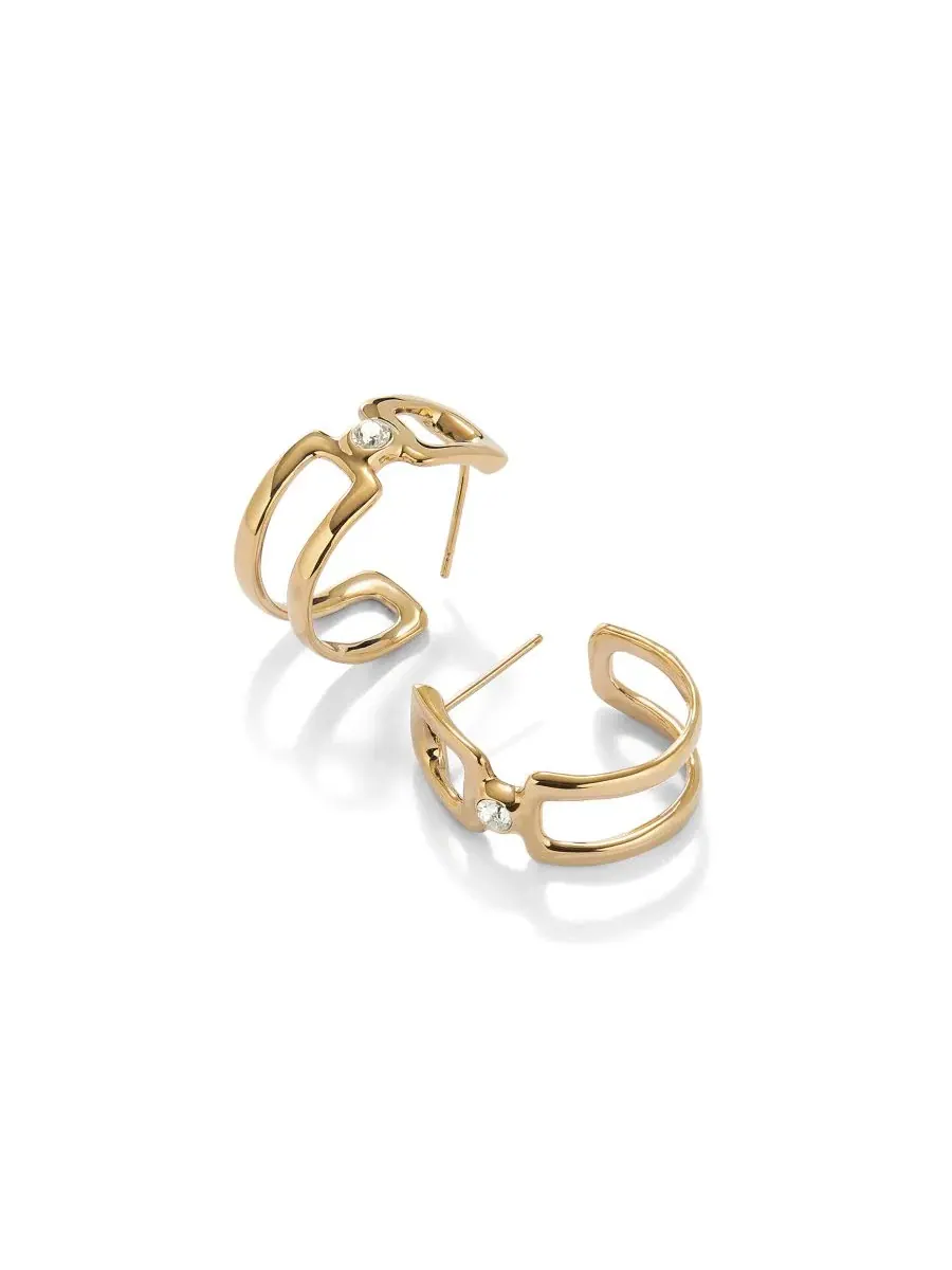 Серьги-кольца White Topz с двойной застежкой Unode50 — изображение 2 из 4, оттенок золото