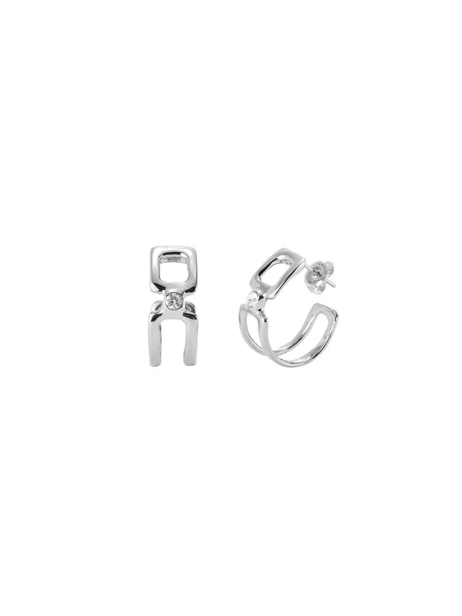 Серьги-кольца White Topz с двойной застежкой Unode50 — изображение 1 из 4, оттенок серебряный
