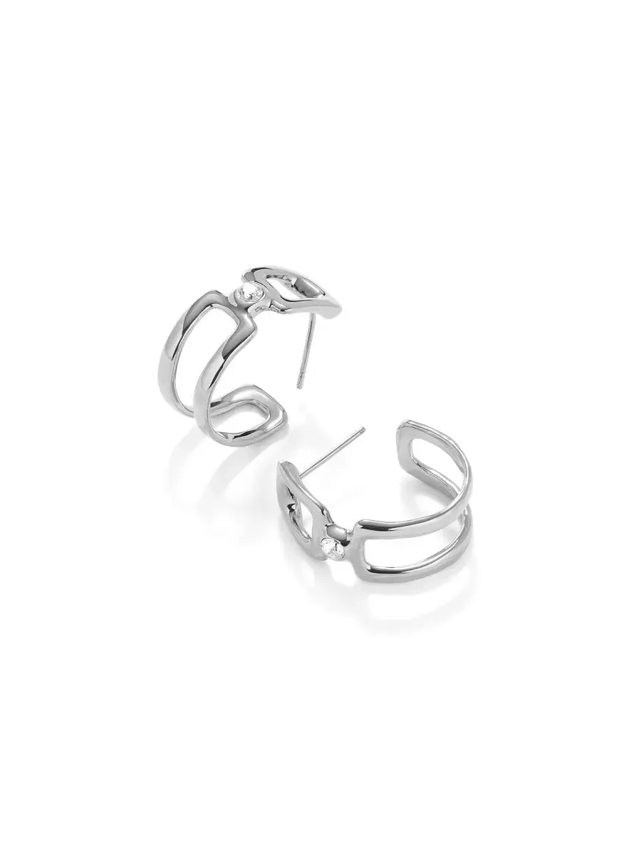 Серьги-кольца White Topz с двойной застежкой Unode50 — изображение 2 из 4, оттенок серебряный