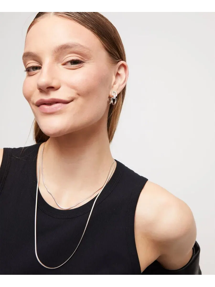 Серьги-кольца White Topz с двойной застежкой Unode50 — изображение 3 из 4, оттенок серебряный
