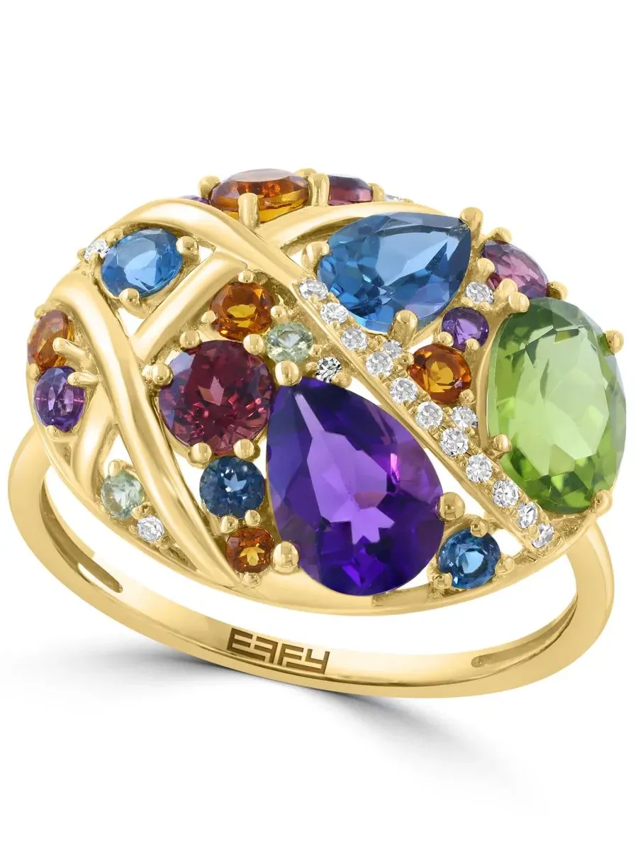 Кольцо с бриллиантами и мультицветными драгоценными камнями EFFY Collection — изображение 1 из 4, оттенок желтый золотистый