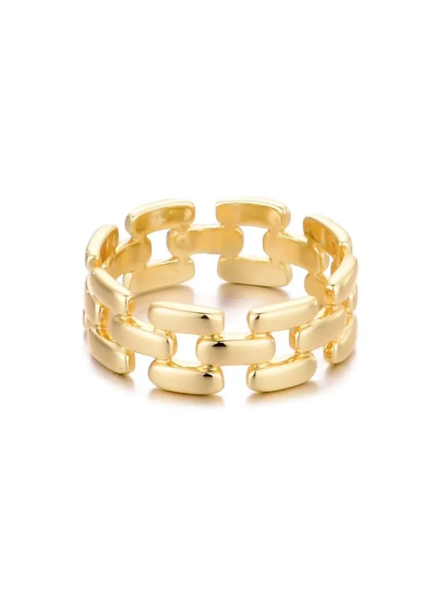 Кольцо с геометрическим узором Gold Grid Pattern Band ADORNIA — изображение 1 из 4, оттенок золото