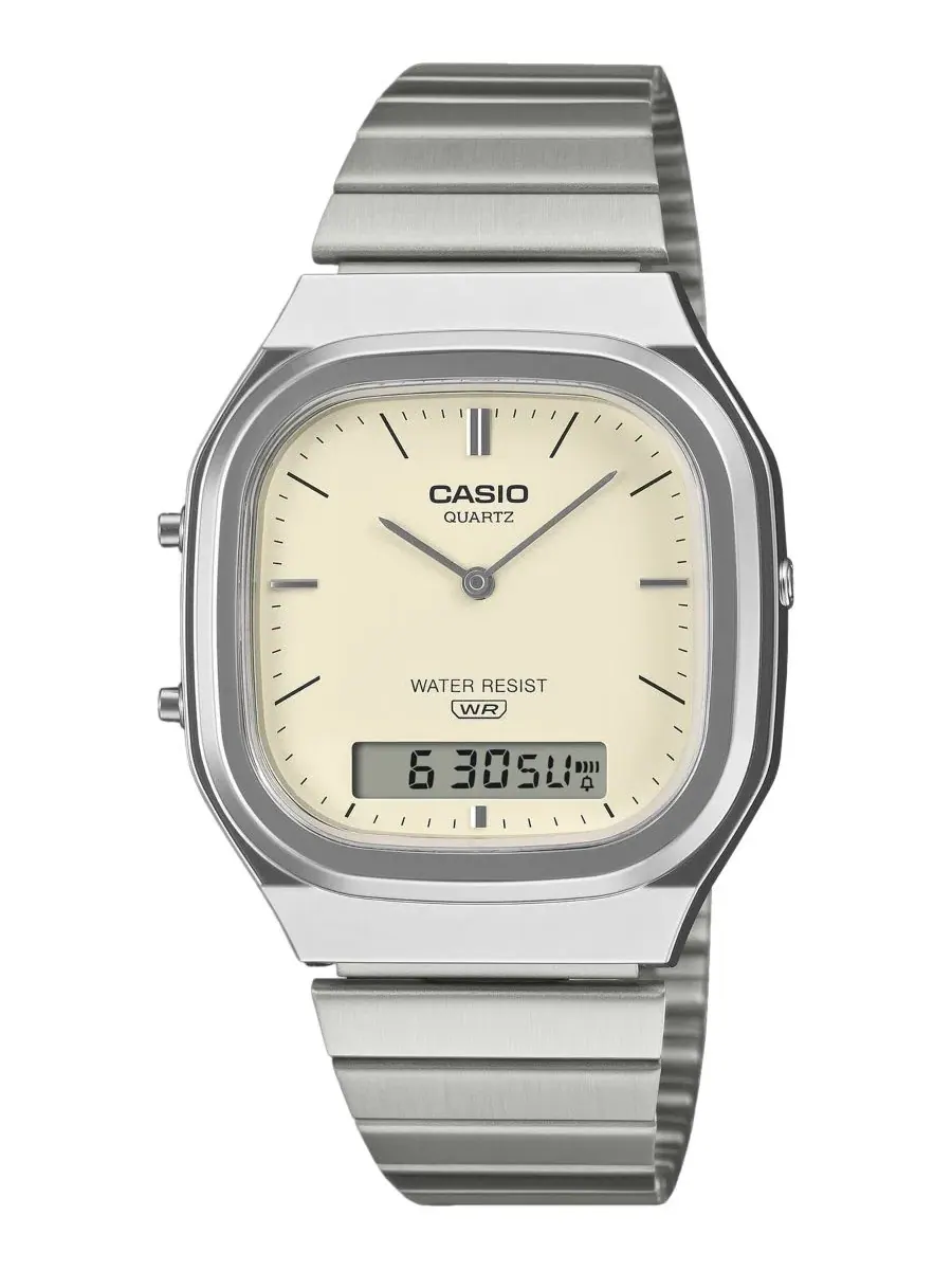 Мужские часы с аналого-цифровым дисплеем, стальной корпус 35,8 мм Casio — изображение 1 из 3, оттенок серебряный
