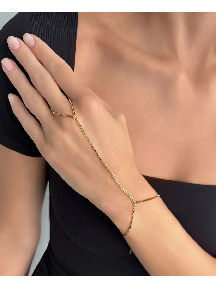 Браслет на руку с цепочкой-скрепкой, 18k золотое покрытие ADORNIA — изображение 2 из 3