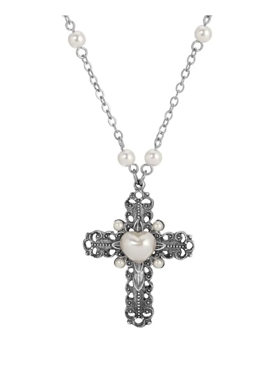 Колье с крестом и сердцем из искусственного жемчуга, 61 см Symbols of Faith