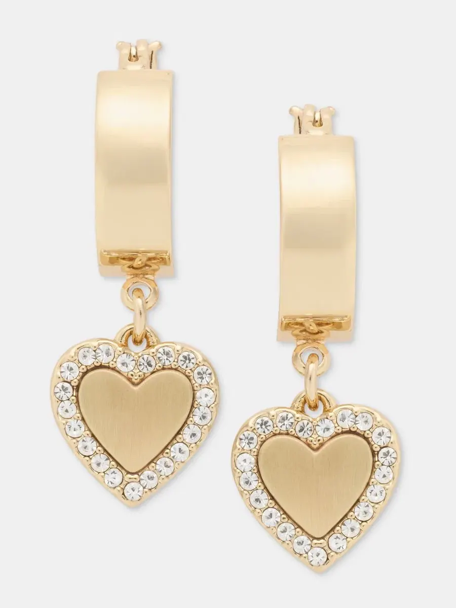 Серьги-кольца с сердцем Pavé Heart Charm DKNY