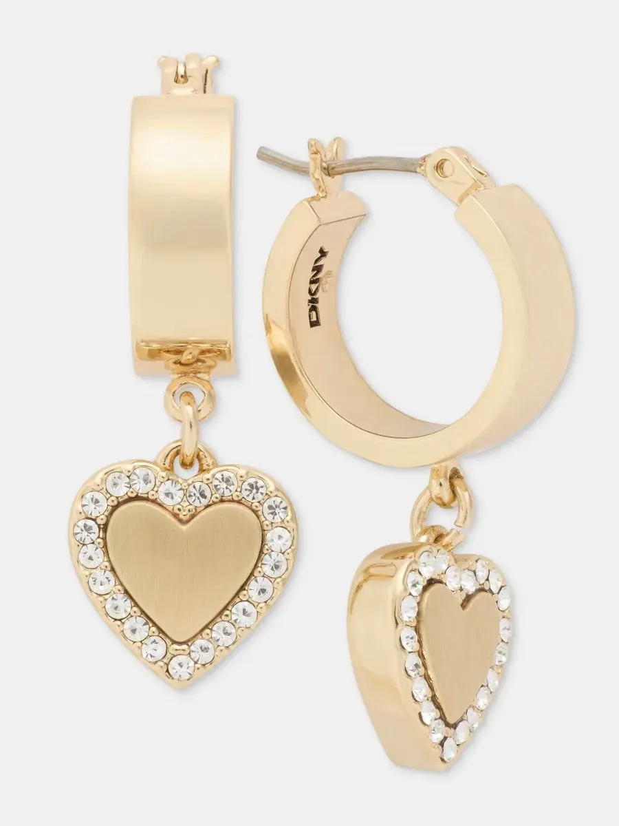 Серьги-кольца с сердцем Pavé Heart Charm DKNY — изображение 2 из 4, оттенок прозрачный
