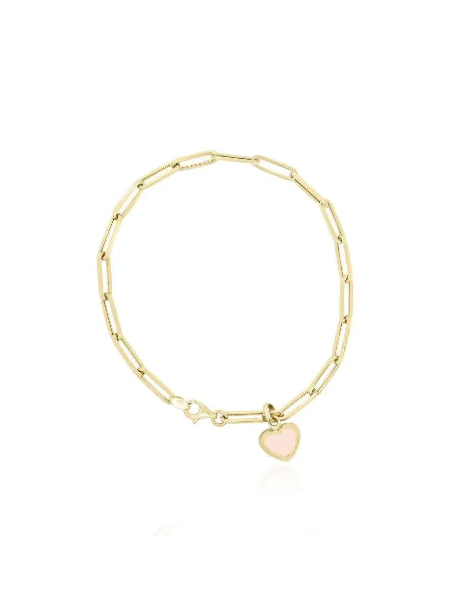 Браслет-цепочка с сердечком Pink Pearl Heart Paperclip из золота 14К The Lovery — изображение 1 из 3, оттенок розовый