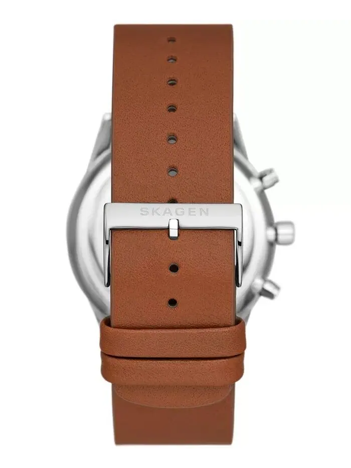 Мужские часы с хронографом, коричневые кожаные, 42 мм Skagen — изображение 5 из 6, оттенок коричневый