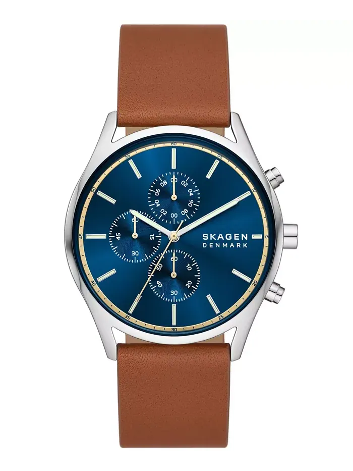 Мужские часы Hoist Chronograph с коричневым кожаным ремешком, 42 мм Skagen