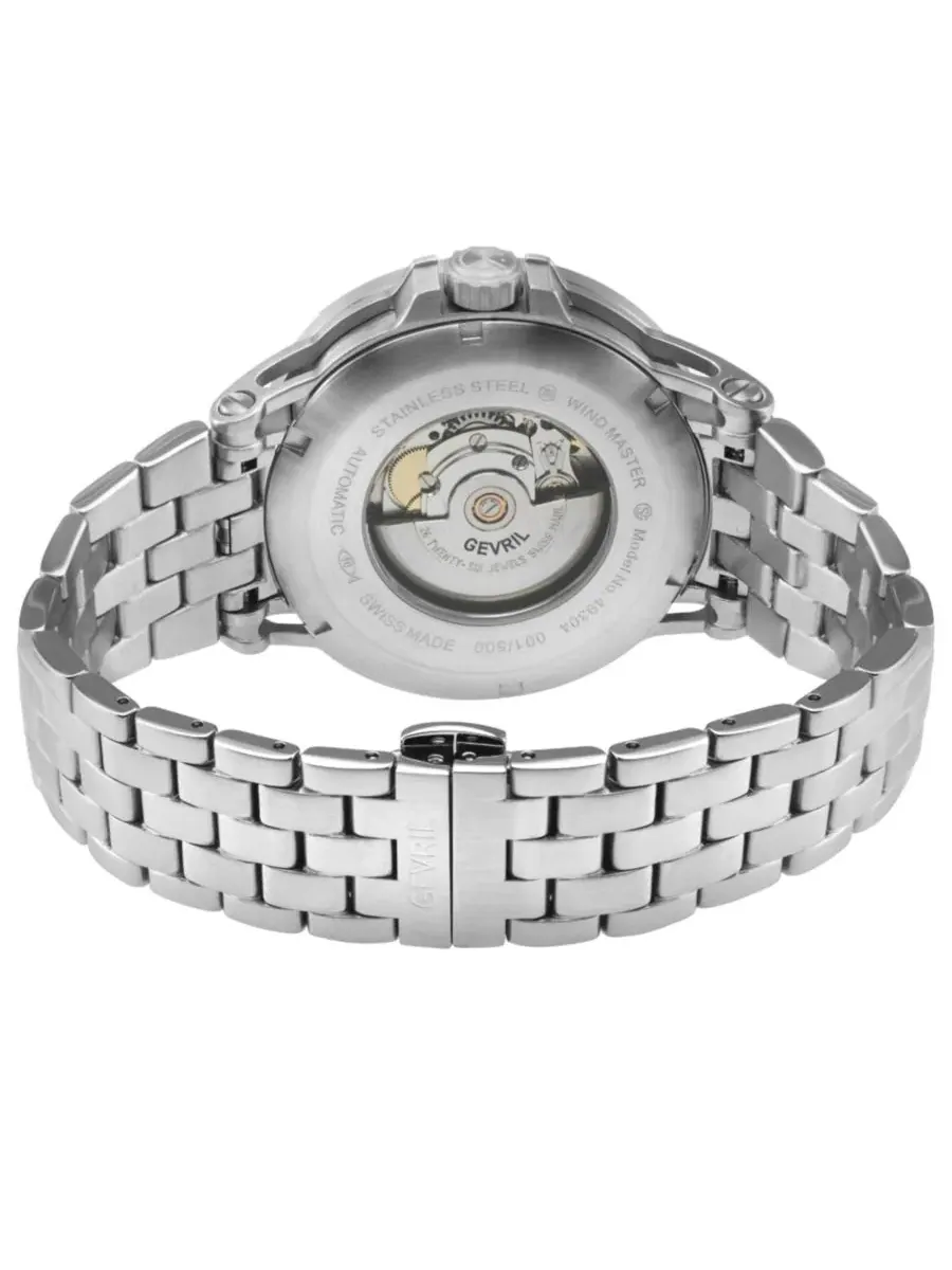 Мужские швейцарские часы Wind Master Automatic с серебристым браслетом из нержавеющей стали Gevril — изображение 2 из 3