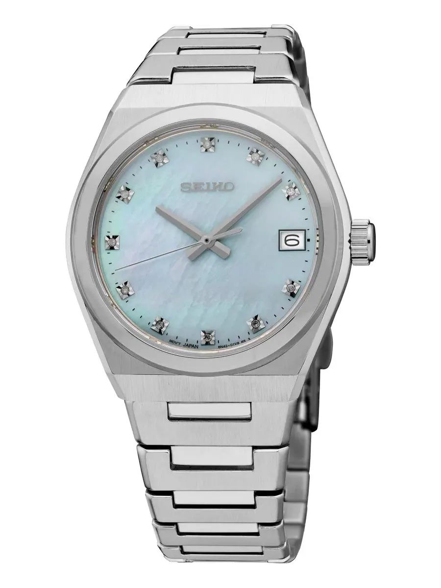 Женские часы с браслетом из нержавеющей стали, 34 мм, с бриллиантами Seiko — белый