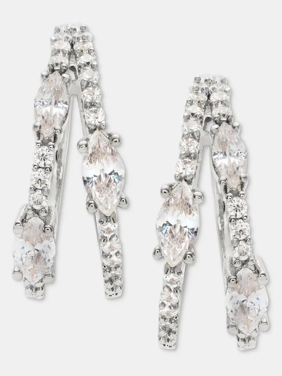 Серьги-кольца с разрезом и кубическим цирконием Givenchy — изображение 1 из 4, оттенок белый