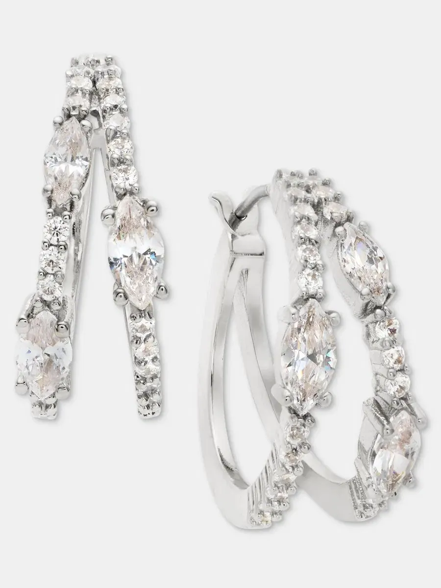 Серьги-кольца с разрезом и кубическим цирконием Givenchy — изображение 2 из 4, оттенок белый