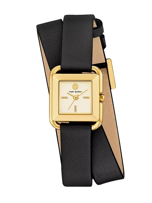Женские часы Kira Square Small с тремя ручками, черные, кожа, 19 мм Tory Burch