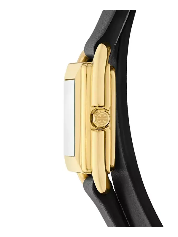 Женские часы Kira Square Small с тремя ручками, черные, кожа, 19 мм Tory Burch — изображение 2 из 4, оттенок черный