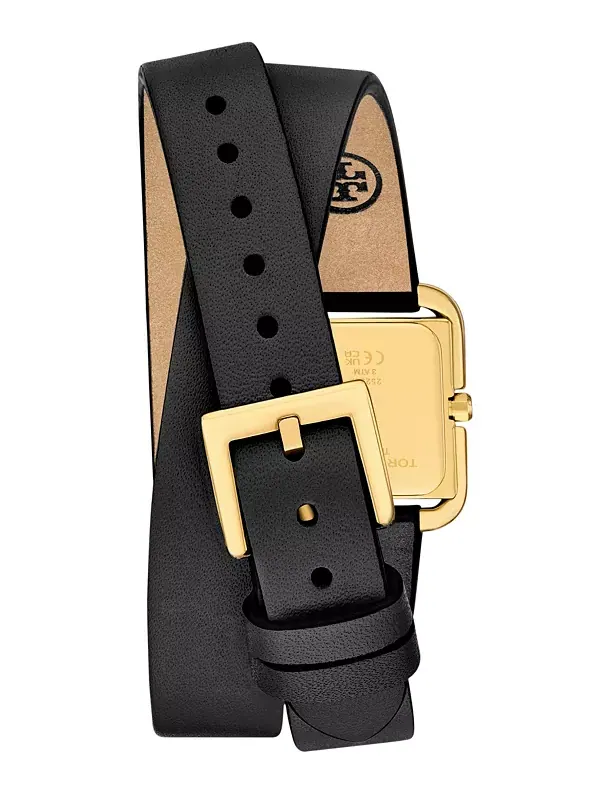 Женские часы Kira Square Small с тремя ручками, черные, кожа, 19 мм Tory Burch — изображение 3 из 4, оттенок черный