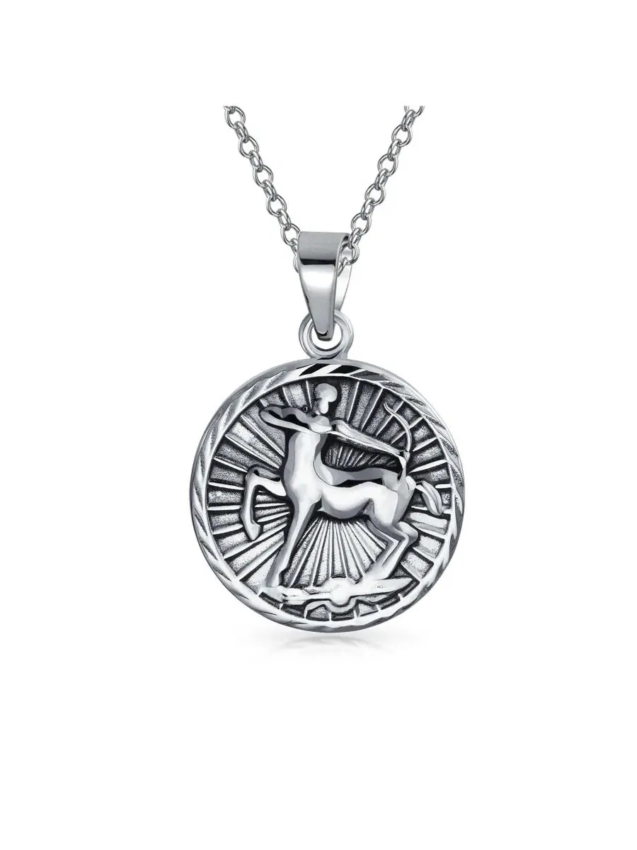 Астрологический кулон-медальон со знаком зодиака Стрелец Bling Jewelry — изображение 1 из 3, оттенок серебряный