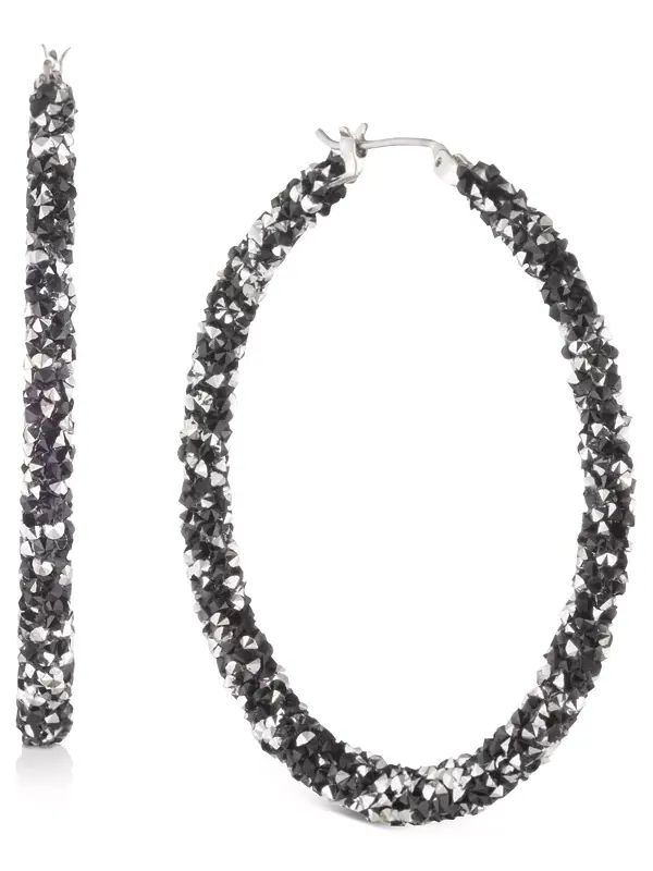 Серьги-Кольца с кристаллами, 2 дюйма Karl Lagerfeld Paris — изображение 1 из 3, оттенок черный