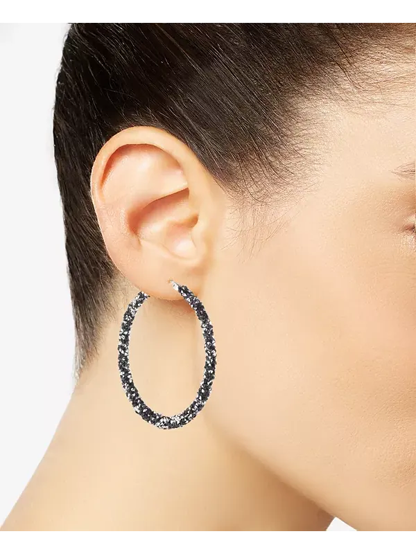Серьги-Кольца с кристаллами, 2 дюйма Karl Lagerfeld Paris — изображение 2 из 3, оттенок черный