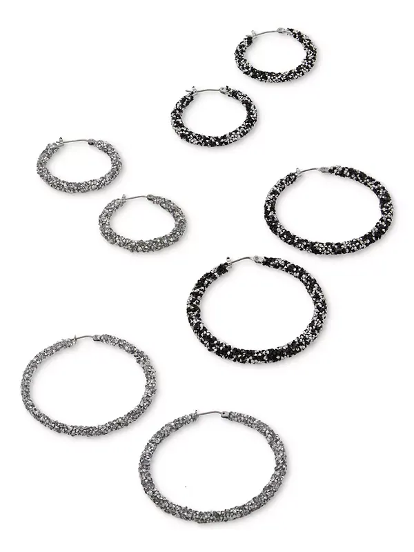 Серьги-Кольца с кристаллами, 2 дюйма Karl Lagerfeld Paris — изображение 3 из 3, оттенок черный