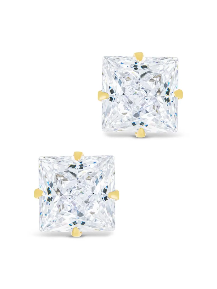 Серьги-гвоздики из стерлингового серебра с огранкой принцесса в закрепке "крапановая" Sterling — изображение 2 из 5