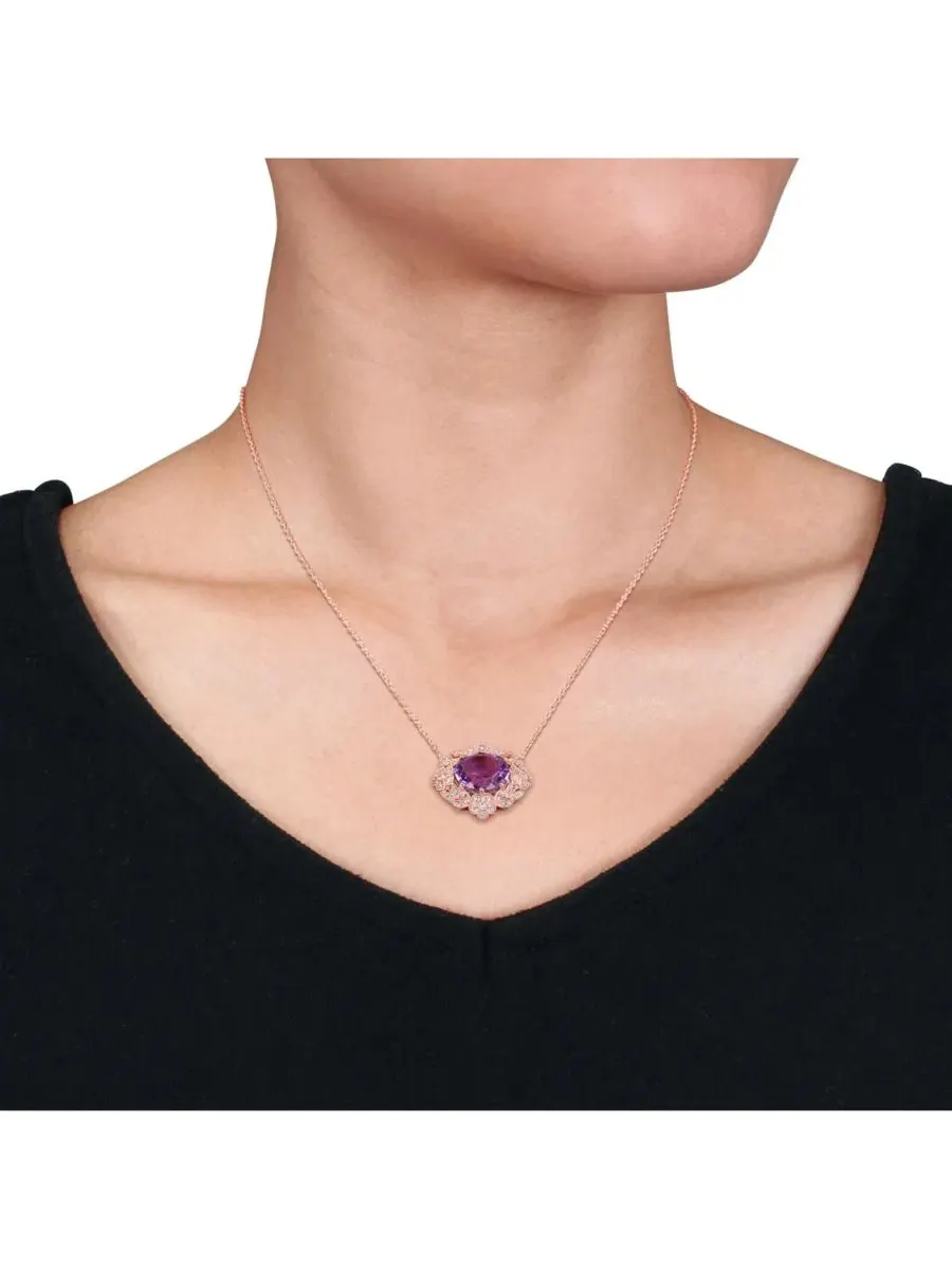 Кулон с аметистом и бриллиантами в винтажном стиле, 14k розовое золото, Floral Vintage Necklace — изображение 2 из 2