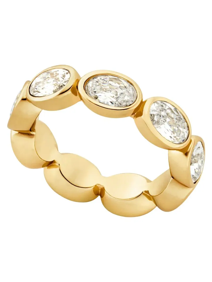 Теннисное кольцо из латуни с овальным камнем, покрытое 14-каратным золотом Michael Kors — изображение 1 из 3