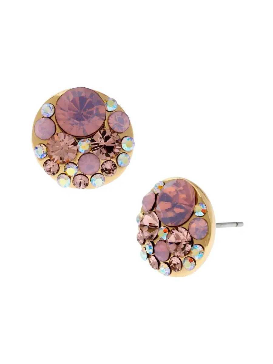 Серьги-гвоздики в виде дисков с искусственными камнями Betsey Johnson — изображение 1 из 3, оттенок розовый золотистый