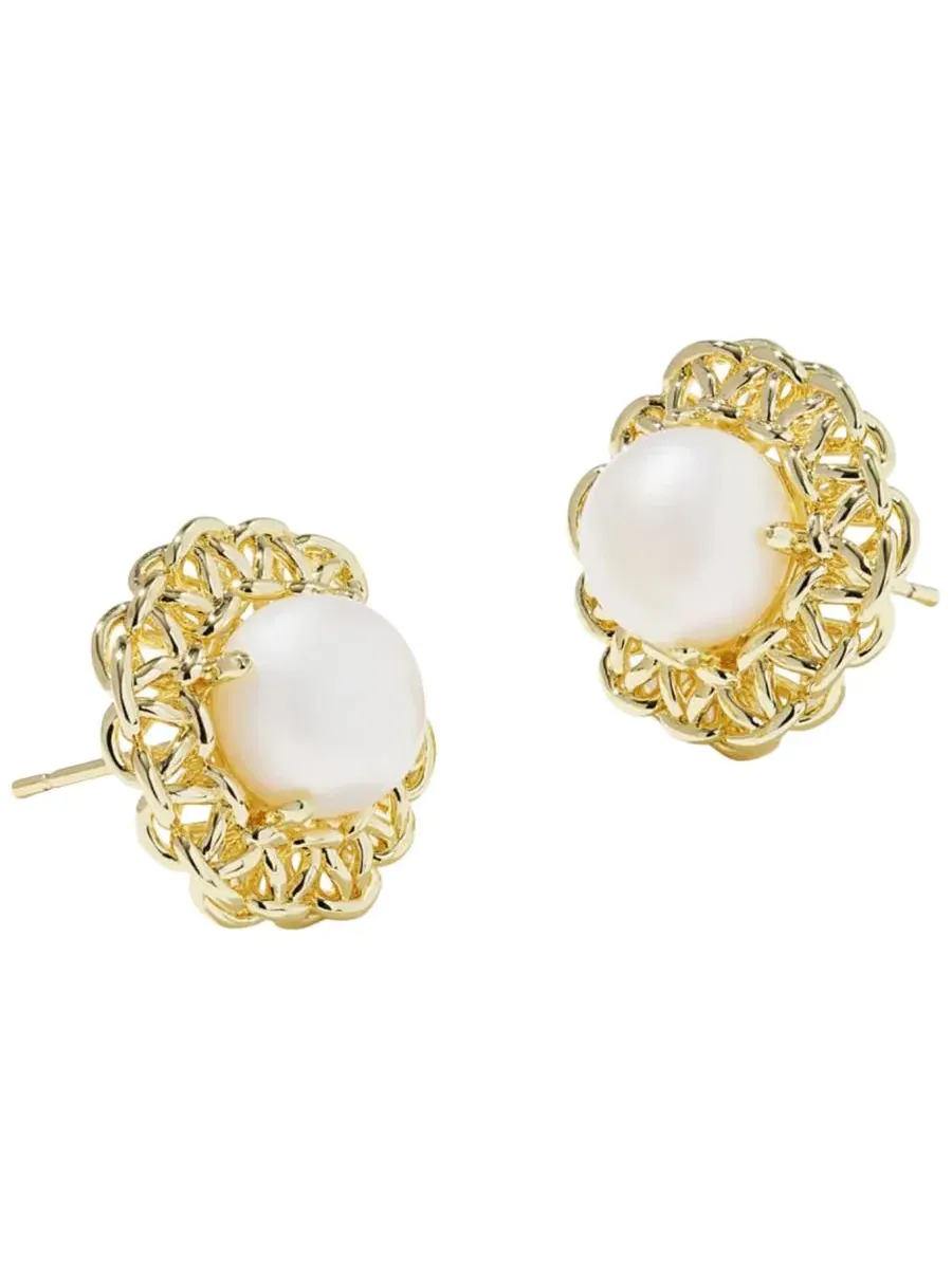 Серьги-гвоздики Gabriella с искусственным пресноводным жемчугом Kendra Scott — золотистый