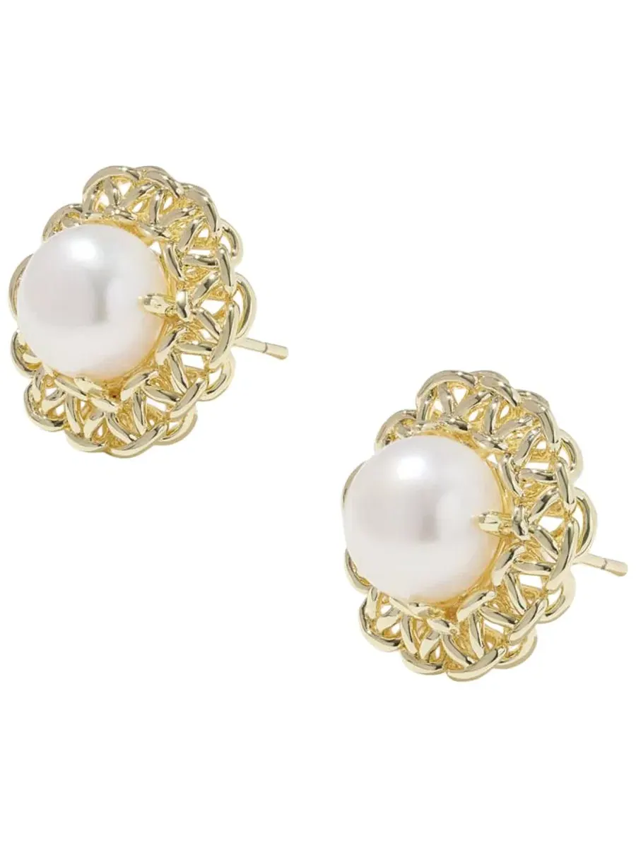 Серьги-гвоздики Gabriella с искусственным пресноводным жемчугом Kendra Scott — изображение 2 из 4, оттенок золото