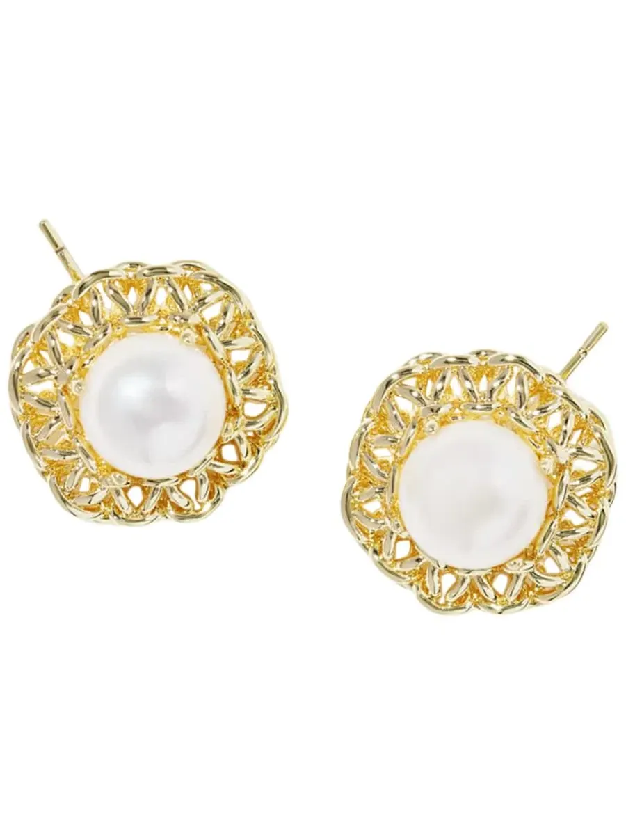 Серьги-гвоздики Gabriella с искусственным пресноводным жемчугом Kendra Scott — изображение 3 из 4, оттенок золото