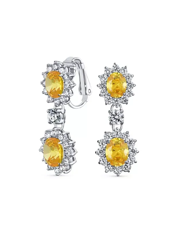 Серьги-Клипсы с подвесками в форме овальной люстры с короной и ореолом из кубических цирконий, без — изображение 1 из 4