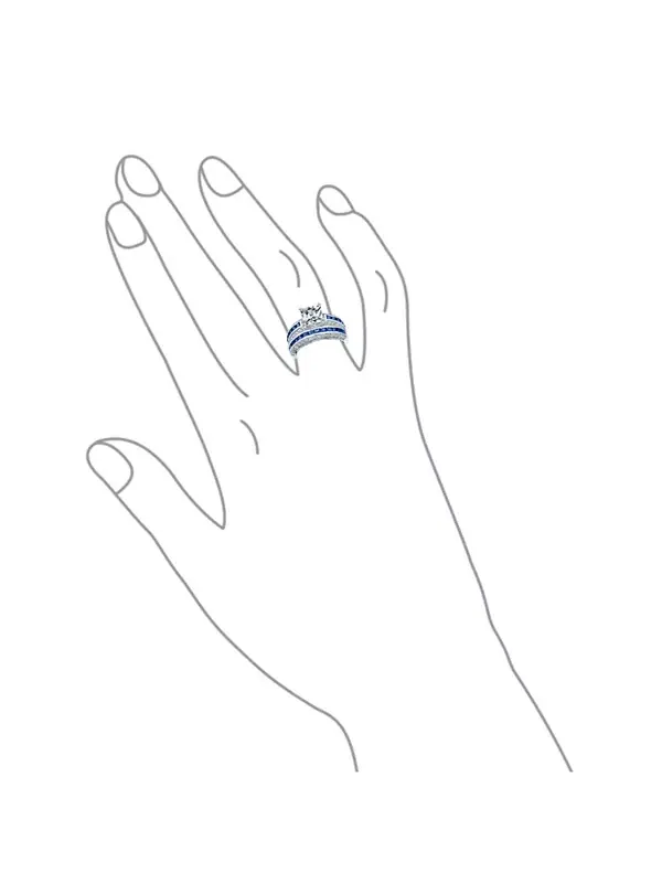 Комплект колец-солитеров с квадратным бриллиантом огранки «принцесса» в стиле ар-деко из — изображение 3 из 4, оттенок синий