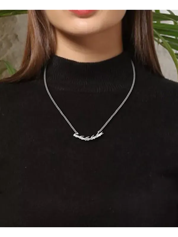 Крупное ожерелье из крокодиловой кожи, 16 дюймов + удлинитель 2 дюйма Lacoste — изображение 4 из 4, оттенок серебряный
