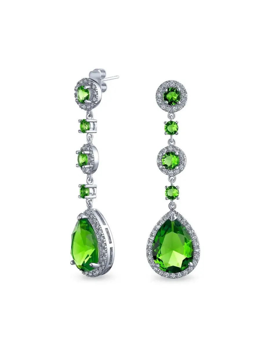 Серьги-люстры с кристаллами циркония, модель Chandelier Bling Jewelry — изображение 1 из 4, оттенок светлый зеленый