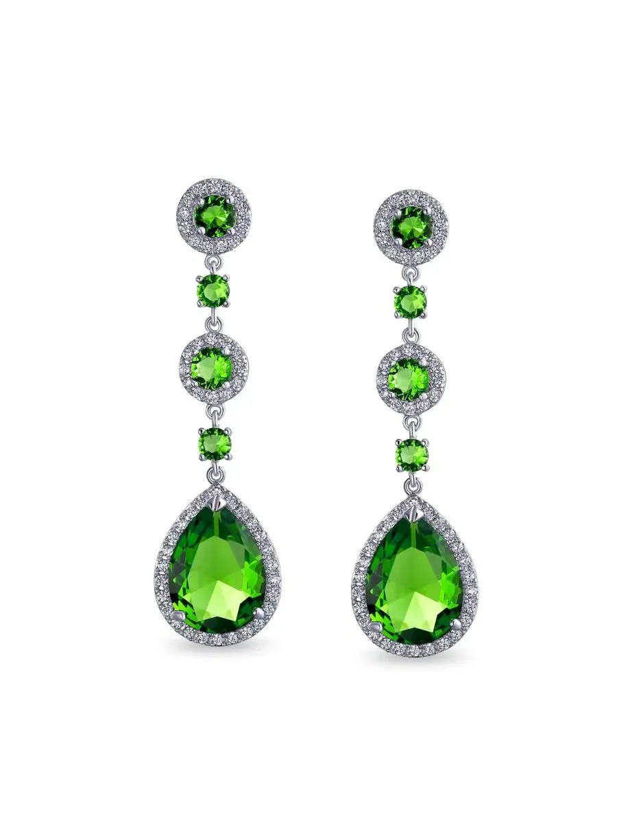 Серьги-люстры с кристаллами циркония, модель Chandelier Bling Jewelry — изображение 2 из 4, оттенок светлый зеленый