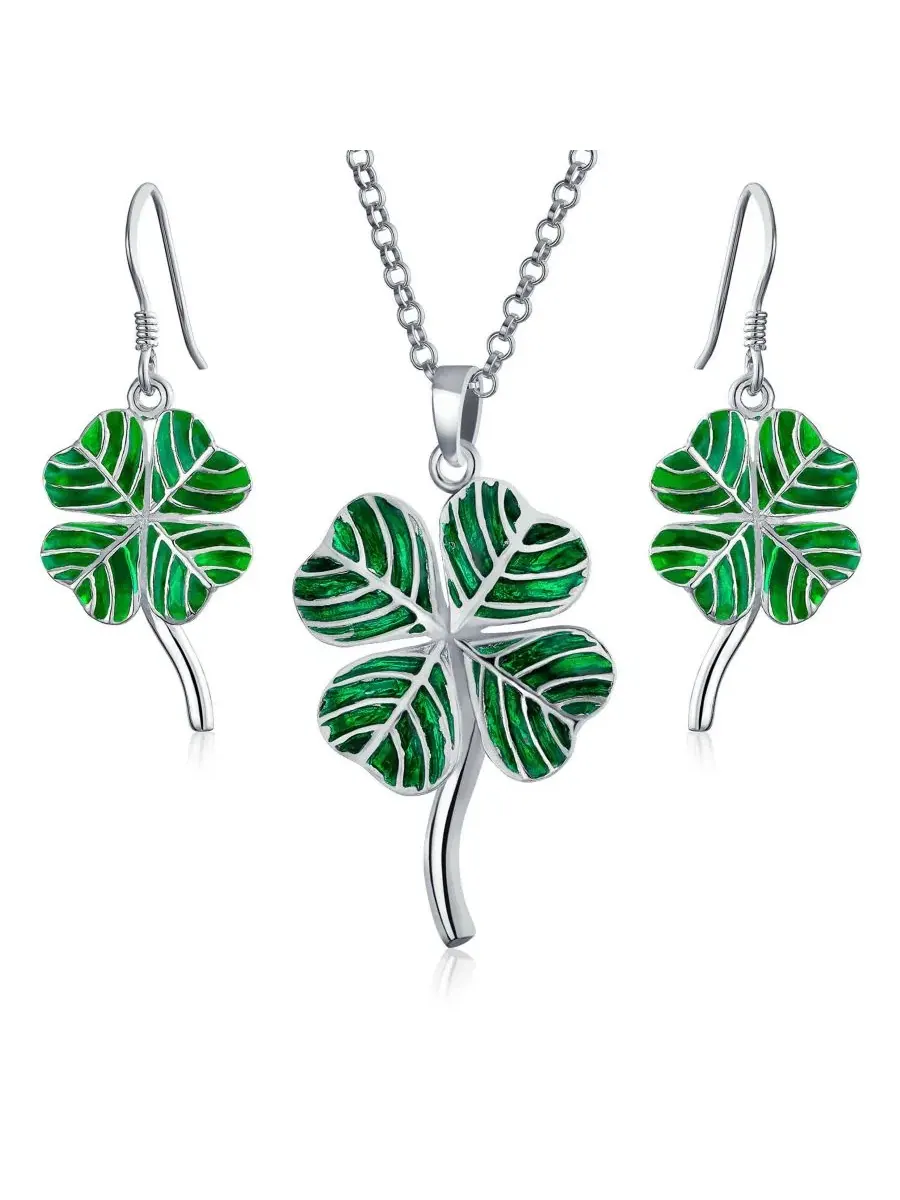 Комплект украшений с клевером Good Luck Charm Bling Jewelry — изображение 1 из 5, оттенок темный зеленый