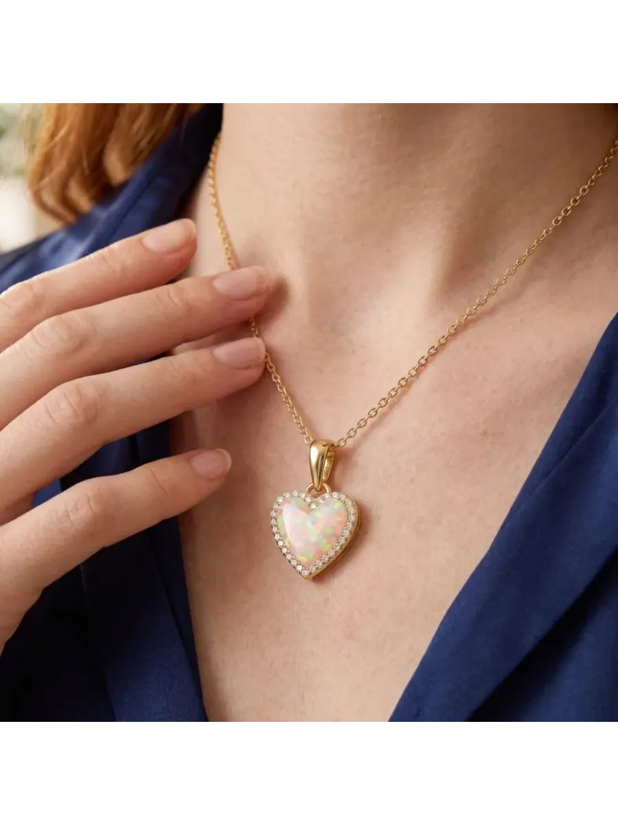 Подвеска-сердце с опалом и кристаллами 14K Gold Plated Rachel Glauber — изображение 4 из 4, оттенок белый