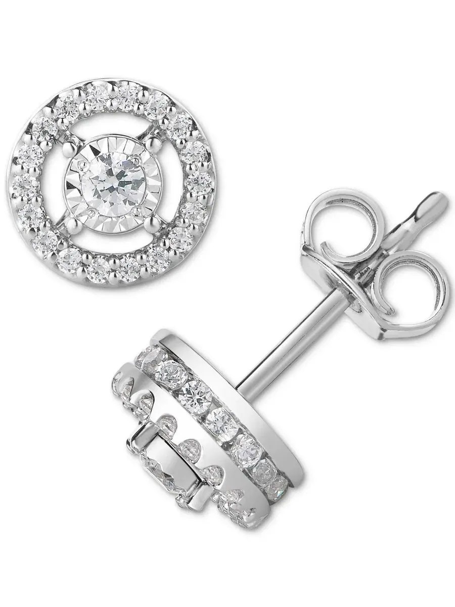 Серьги-пусеты с бриллиантами (1/2 карата) в белом золоте 14K — изображение 1 из 4, оттенок золотистый