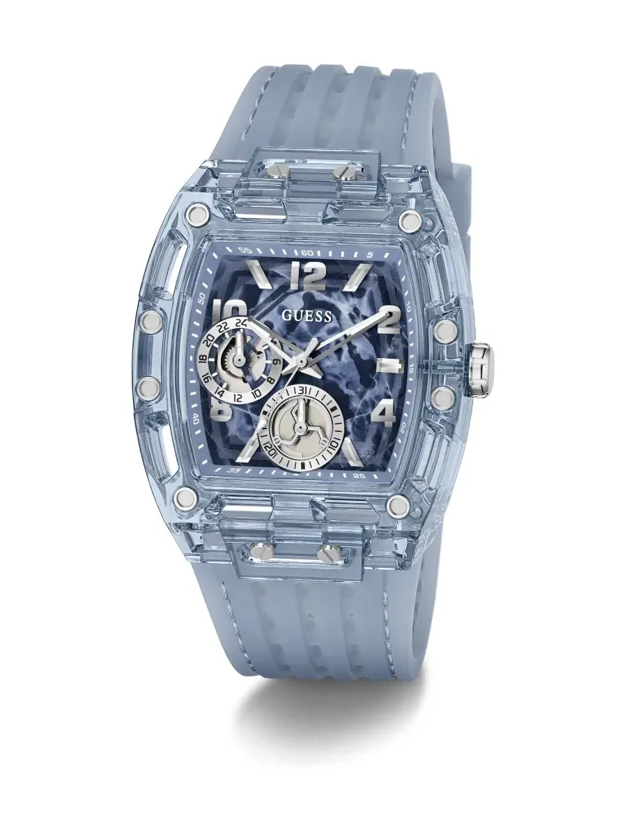 Мужские часы с хронографом, силиконовый ремешок, 42 мм GUESS — изображение 4 из 6, оттенок синий