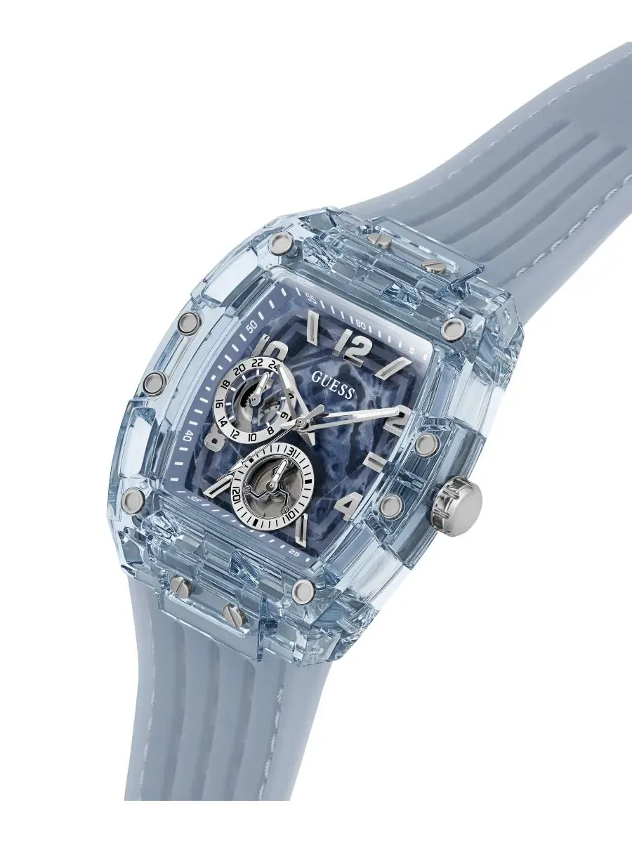 Мужские часы с хронографом, силиконовый ремешок, 42 мм GUESS — изображение 5 из 6, оттенок синий