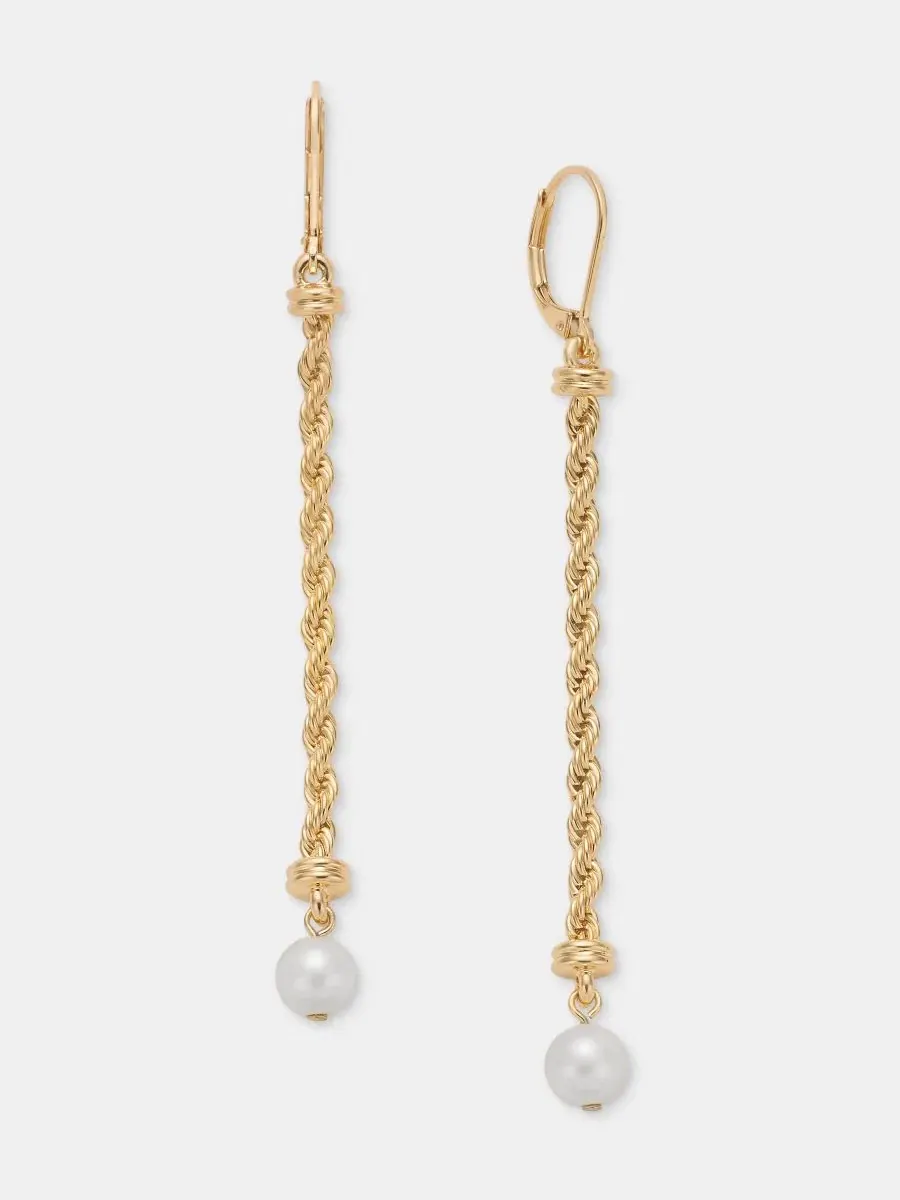 Серьги-подвески с жемчугом Lauren Ralph Lauren — изображение 2 из 4, оттенок белый