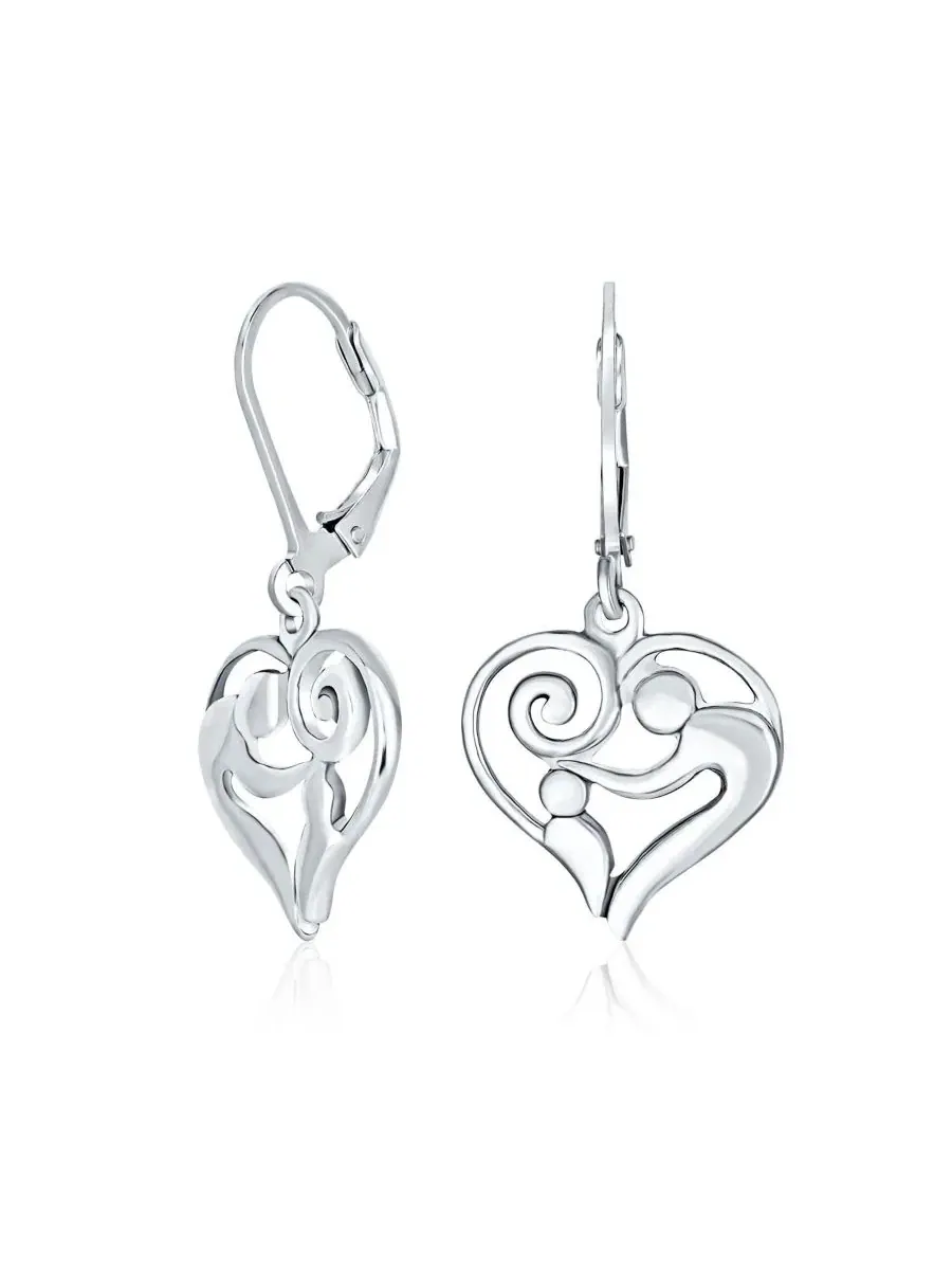 Серьги-подвески с сердцем Loving Family Mother and Child из стерлингового серебра Bling Jewelry — изображение 1 из 3