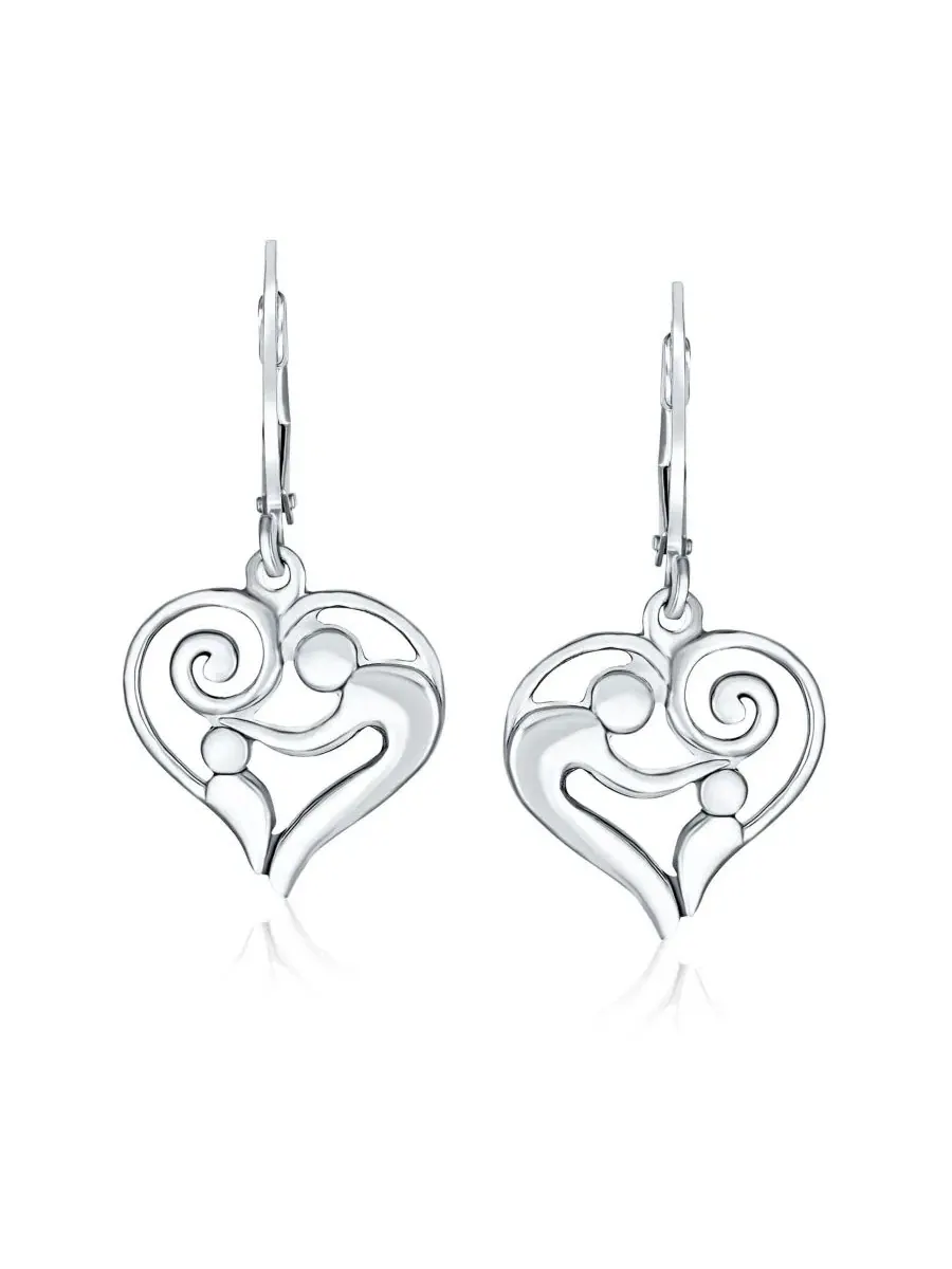 Серьги-подвески с сердцем Loving Family Mother and Child из стерлингового серебра Bling Jewelry — изображение 2 из 3