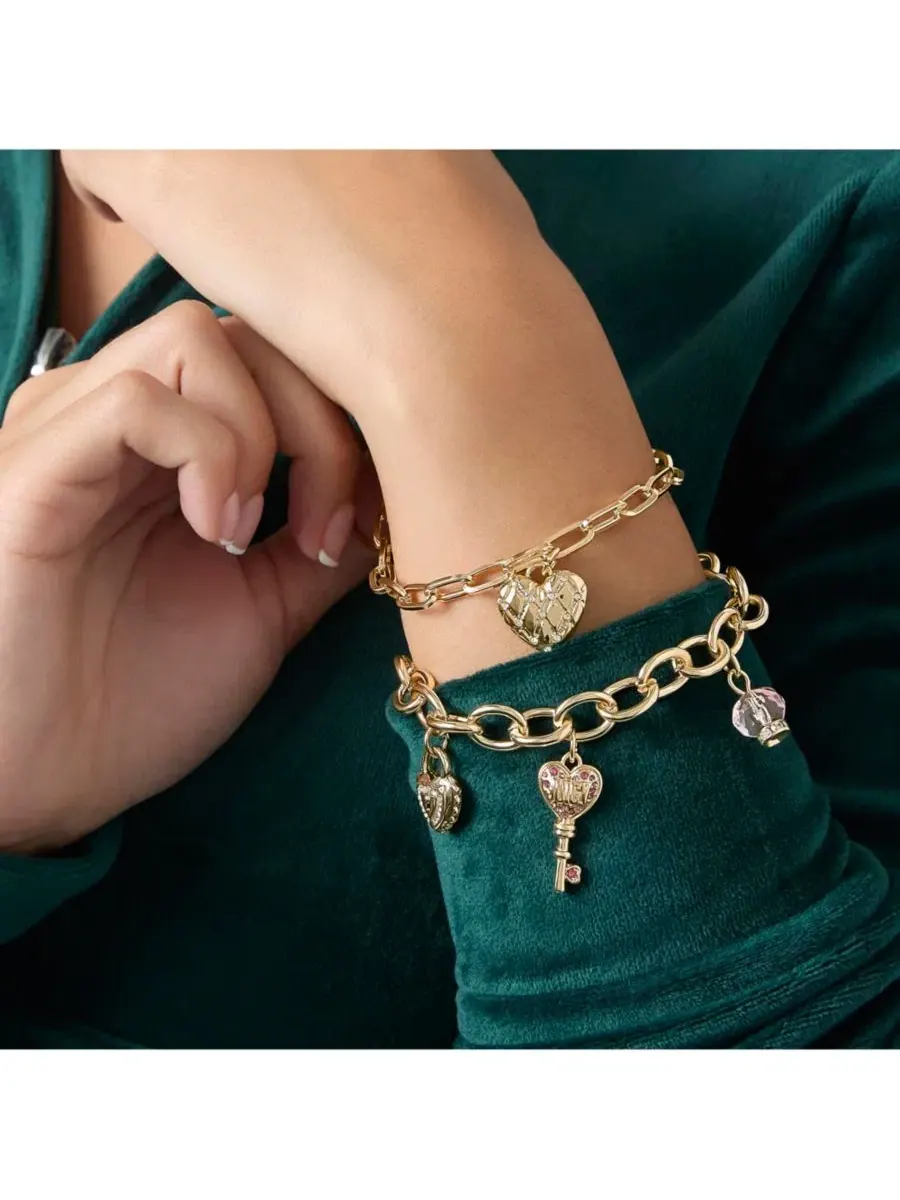 Браслет с подвесками в виде сердца и ключа - 19 см Juicy Couture — изображение 2 из 8, оттенок золото