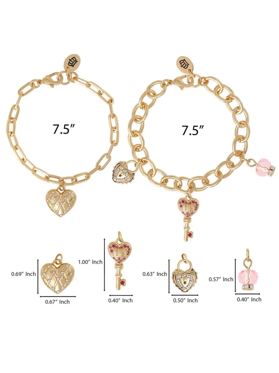 Браслет с подвесками в виде сердца и ключа - 19 см Juicy Couture — изображение 5 из 8, оттенок золото